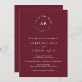 Bourgondische bruiloft minimale binding de knoop m kaart (Voorkant / Achterkant)