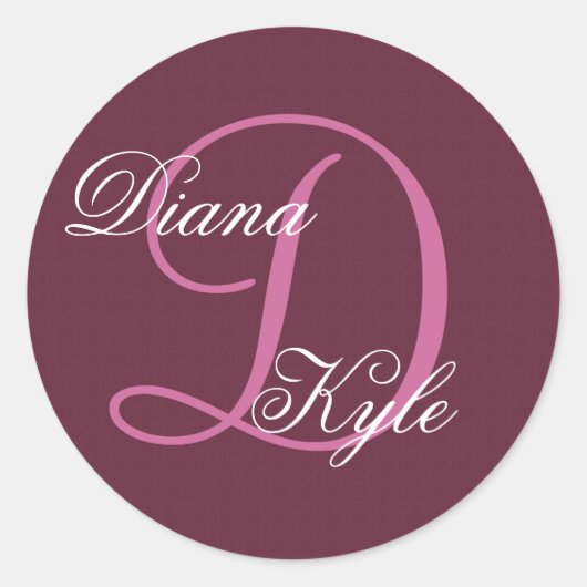 Bourgondische bruiloft Monogram D of elke Initiaal Ronde Sticker (Voorkant)