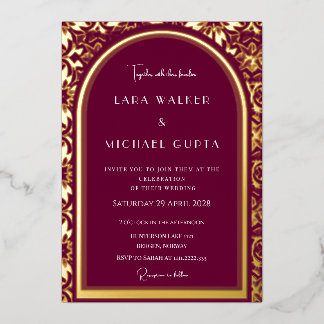 Bourgondische bruiloft (Retro-Dotted) Folie Uitnodiging