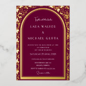 Bourgondische bruiloft (Retro-Dotted) Folie Uitnodiging (Voorkant)