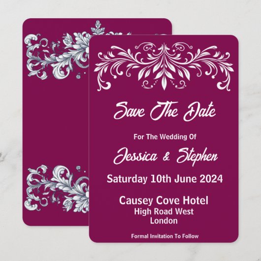 Bourgondische bruiloft save the date Kaart (Voorkant / Achterkant)