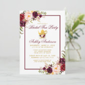 Bourgondische Bruiloft Thee Feest Gouden Uitnodigi Kaart (Staand voorkant)