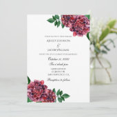 Bourgondische bruiloft uitnodiging bloemenfeest. D (Staand voorkant)