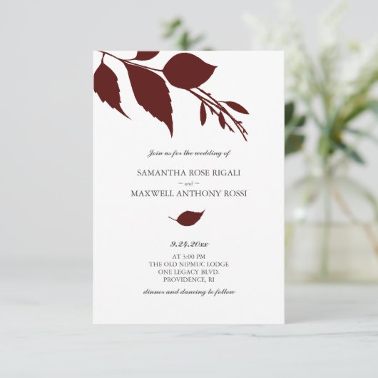 Bourgondische bruiloft uitnodiging met QR-code (Staand voorkant)