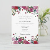 Bourgondische bruiloft uitnodiging. Paarse en rode Kaart (Staand voorkant)