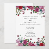 Bourgondische bruiloft uitnodiging. Paarse en rode Kaart (Voorkant / Achterkant)