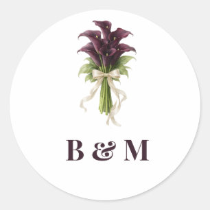 Bourgondische Calla Lelie Bruidsboeket Ivoren Lint Ronde Sticker