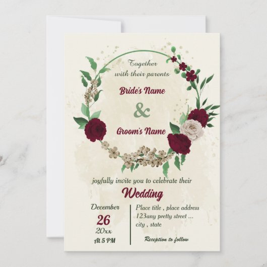 Bourgondische champagne bloemen botanische bruilof kaart (Voorkant)