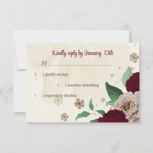 Bourgondische champagne bloemen botanische bruilof RSVP kaartje (Voorkant)