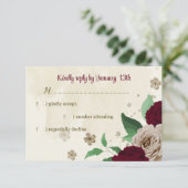 Bourgondische champagne bloemen botanische bruilof RSVP kaartje (Staand voorkant)