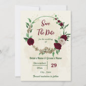 Bourgondische champagne bloemen botanische bruilof save the date (Voorkant)