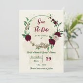 Bourgondische champagne bloemen botanische bruilof save the date (Staand voorkant)