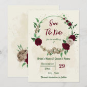Bourgondische champagne bloemen botanische bruilof save the date (Voorkant / Achterkant)