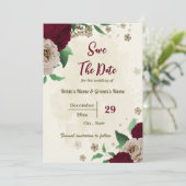 Bourgondische champagne bloemen botanische bruilof save the date (Staand voorkant)