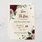 Bourgondische champagne bloemen botanische bruilof save the date (Voorkant / Achterkant)