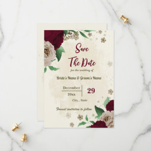Bourgondische champagne bloemen botanische bruilof save the date