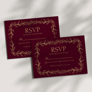 Bourgondische champagne handgetekende bloemenkader RSVP kaartje