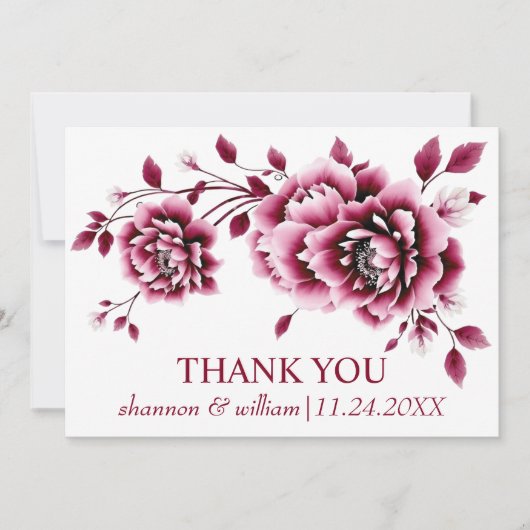 Bourgondische Chinese pioenroos bloemen bloemenbru Bedankkaart (Voorkant)