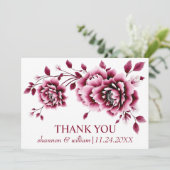 Bourgondische Chinese pioenroos bloemen bloemenbru Bedankkaart (Staand voorkant)