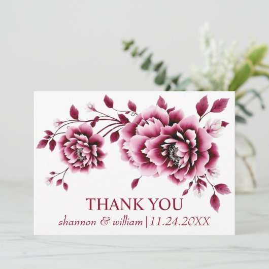 Bourgondische Chinese pioenroos bloemen bloemenbru Bedankkaart (Staand voorkant)