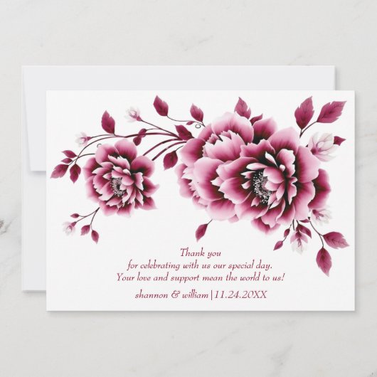 Bourgondische Chinese pioenroos bloemen bloemenbru Bedankkaart (Achterkant)