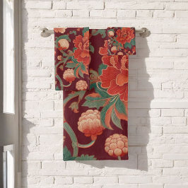 Bourgondische Chinoiserie Antiek Waterverf Bloemen Bad Handdoek