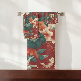 Bourgondische Chinoiserie Antiek Waterverf Bloemen Bad Handdoek