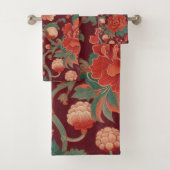 Bourgondische Chinoiserie Antiek Waterverf Bloemen Bad Handdoek (Insitu)