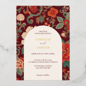 Bourgondische Chinoiserie Bruiloft Elegant Klassie Folie Uitnodiging (Voorkant)