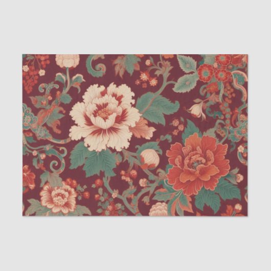 Bourgondische Chinoiserie Grandmillenial Toile Flo Tissuepapier (Voorkant)