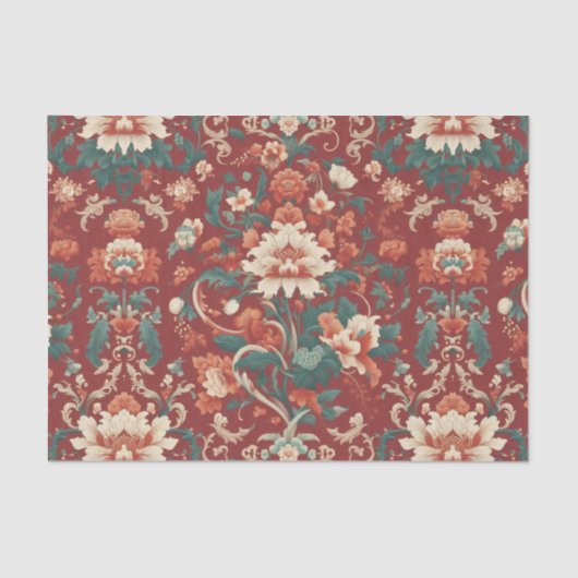 Bourgondische Chinoiserie Grandmillenial Toile Flo Tissuepapier (Voorkant)