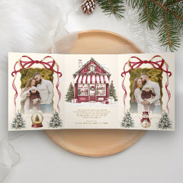 Bourgondische Coquette Bow Christmas Speelgoed Sto Drieluik Wenskaart