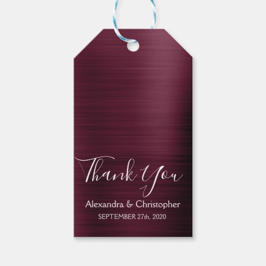 Bourgondische Cranberry moderne bruiloft dank u Cadeaulabel (Voorkant)