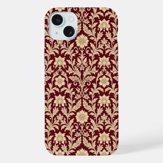 Bourgondische Crème Bloemendamask iPhone Hoesje 15 Plus Case (Achterkant)