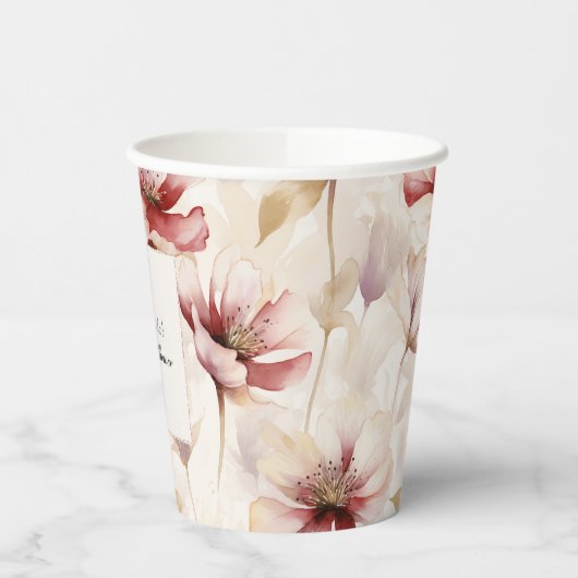 Bourgondische Crème Bloemrijke Bruids-Shower Papieren Bekers (Links)