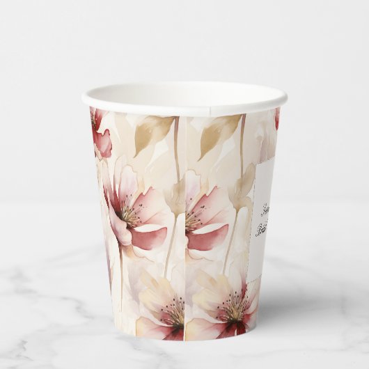 Bourgondische Crème Bloemrijke Bruids-Shower Papieren Bekers (Rechts)