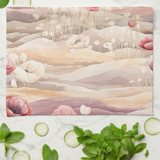 Bourgondische Crème Blush Bloemrijke Bruidsdouche Theedoek (Gevouwen)