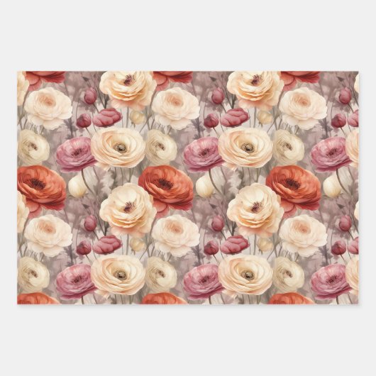 Bourgondische Crème Blush Bloemrijke Bruiloft Inpakpapier Vel (Voorkant 3)