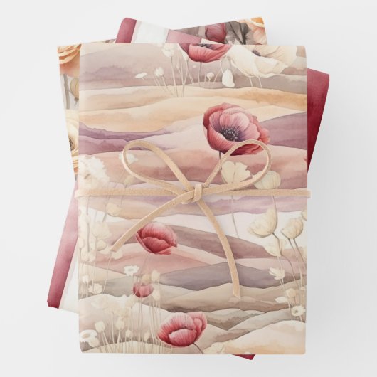 Bourgondische Crème Blush Bloemrijke Bruiloft Inpakpapier Vel (In situ)