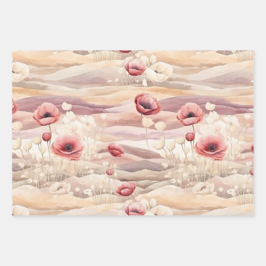 Bourgondische Crème Blush Bloemrijke Bruiloft Inpakpapier Vel (Voorkant)