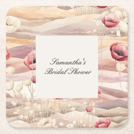 Bourgondische Crème Blush Bloemrijke Bruiloft Kartonnen Onderzetters