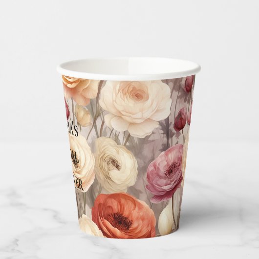 Bourgondische Crème Lente Bloemen Bruidsmeisjesfee Papieren Bekers (Links)