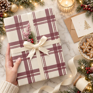 Bourgondische crème Tartan geruite Kerstmis Cadeaupapier