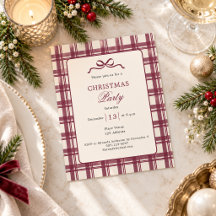 Bourgondische Crème Tartan Kerstfeest uitnodiging