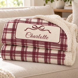 Bourgondische Crème Tartan Plaid Strik Kerstmis Sherpa Deken