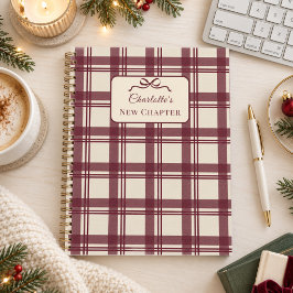 Bourgondische Crème Tartan Plaid Strik Nieuw Hoofd Notitieboek