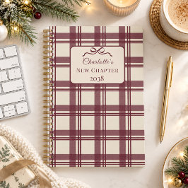 Bourgondische Crème Tartan Plaid Strik Nieuwe Hoof Planner
