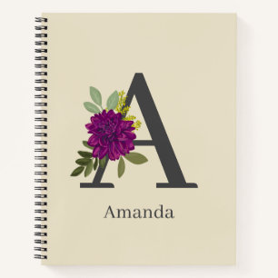Bourgondische Dahlia Bloemalfabet Letter Monogram Notitieboek