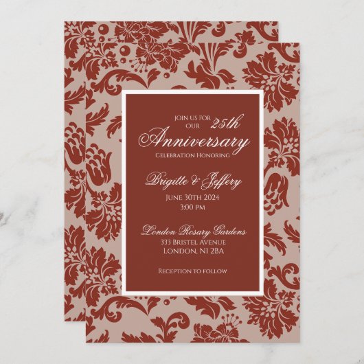 Bourgondische damasten uitnodiging voor jubileum (Voorkant / Achterkant)