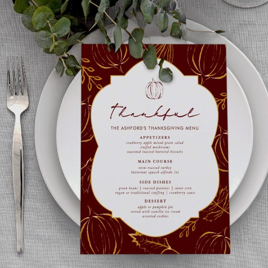 Bourgondische dankbare pompoenen & bladeren Thanks Menu